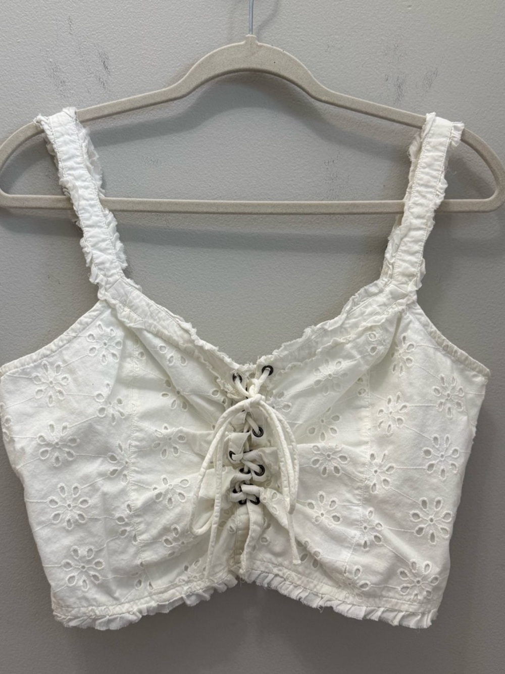 Urban Outfitters Boho Bralette Cottagecore White Eyelet Lace-Up Crop Top Size L